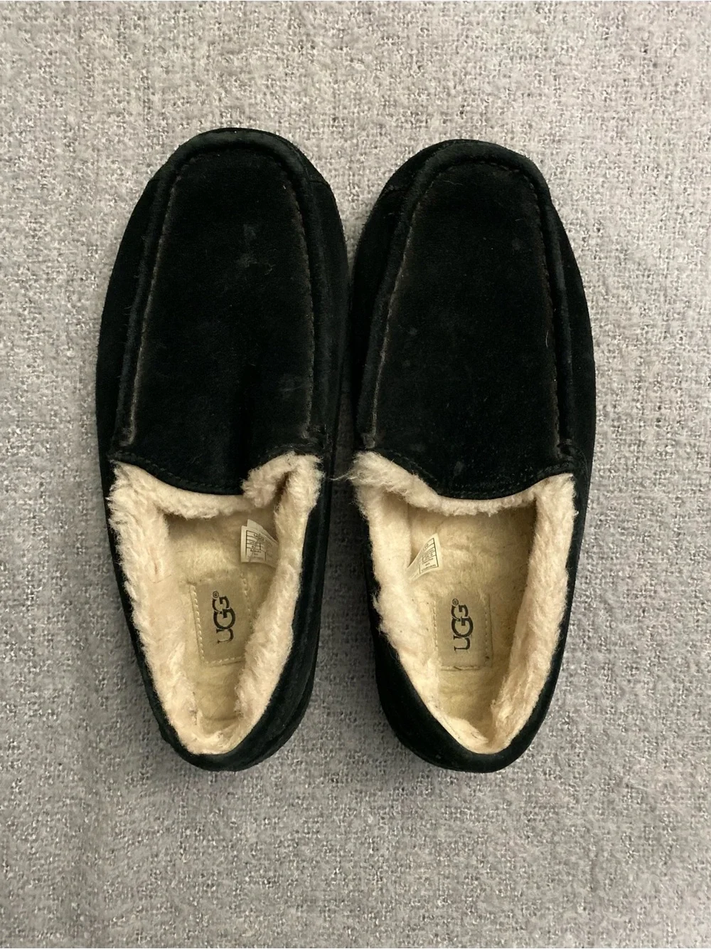 UGG Men's Black Suede Shearling Moccasin Slippers